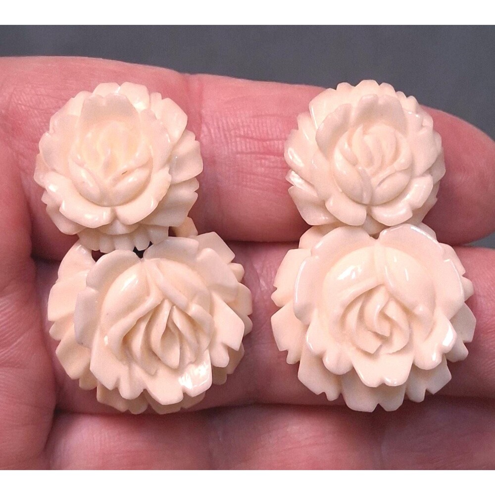 Vintage Carved Rose Earrings Convertible Dangles
